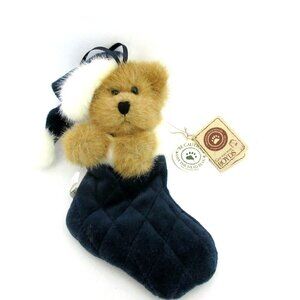 Boyd's Bears Jingle Stuffins 562030 Teddy Bear Christmas Blue Quilted Stocking